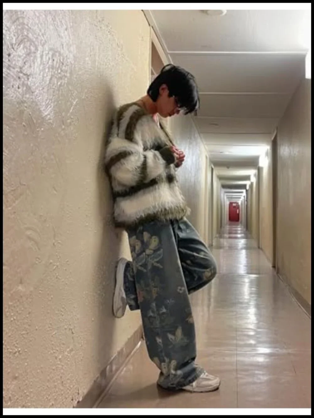 Plant Flower Print Baggy Wide Leg Denim Jeans Y2k Harajuku